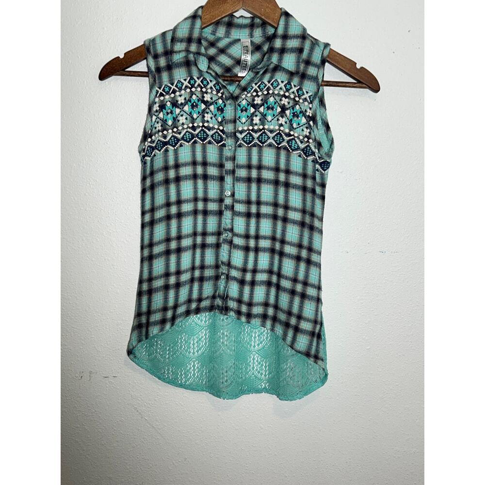 Beauties Blue/ Turquoise Girl's Plaid Tank Top Size M